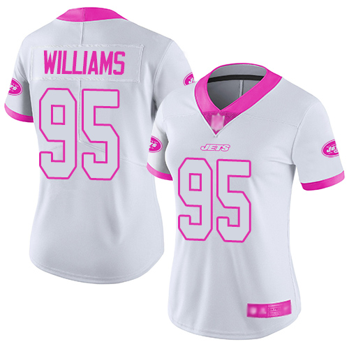 New York Jets Limited White Pink Women Quinnen Williams Jersey NFL Football #95 Rush Fashion->women nfl jersey->Women Jersey